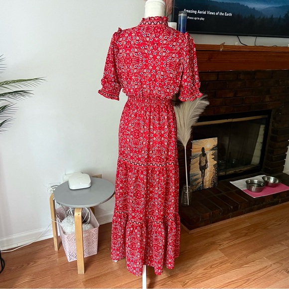 Max Studio Ruffle Collar Boho Floral Print Tiered Maxi Dress - Picture 2 of 7